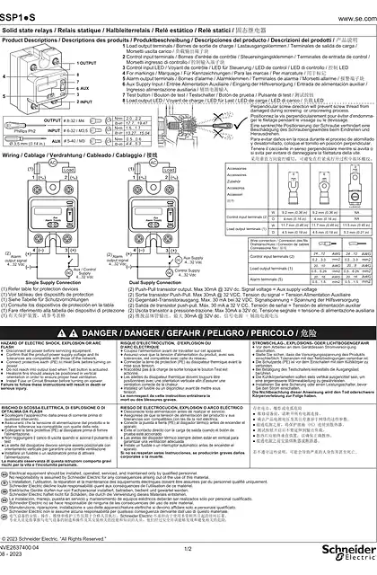 schneider施耐德SSP1... Single-phase solid state panel mount relays with smart diagnostic features_ 说明书